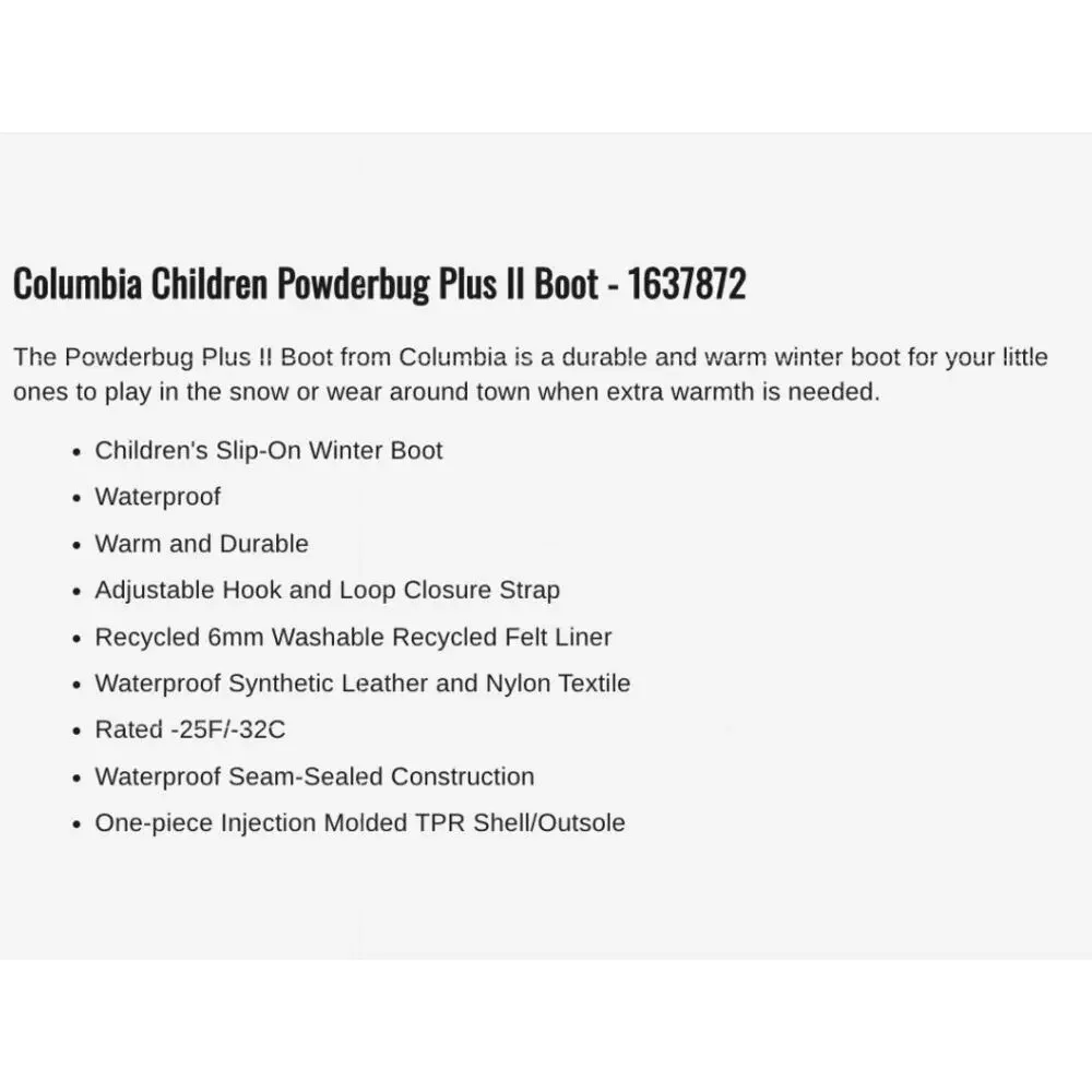 Columbia Children Powderbug Plus II Winter Snow Boots Haute Pink 3